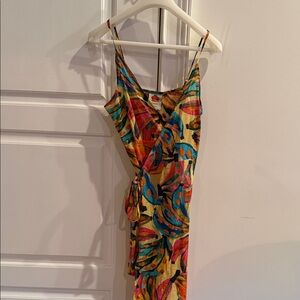 FARM Rio Yellow Multicolor Abstract Wrap Midi Dress